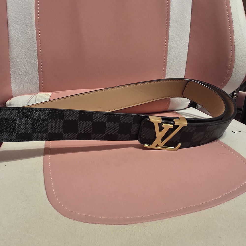 Louis Vuitton Checkered Black and Gold Belt